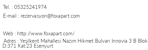 Fox Apart & Konaklama telefon numaralar, faks, e-mail, posta adresi ve iletiim bilgileri